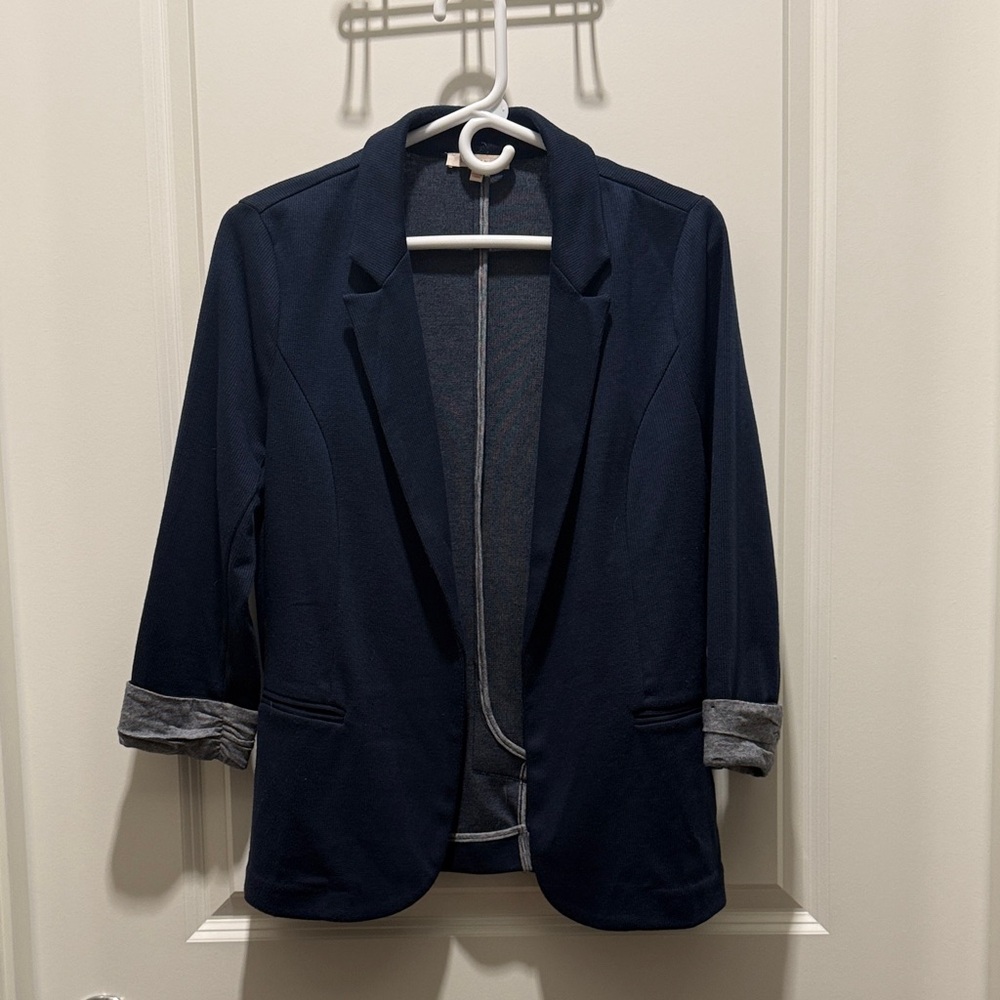 Skies Are Blue Navy Blazer with Striped Cuffs